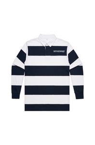 VERSI8NEIGHT Gothic Logo White/Navy Rugby Stripe Jersey